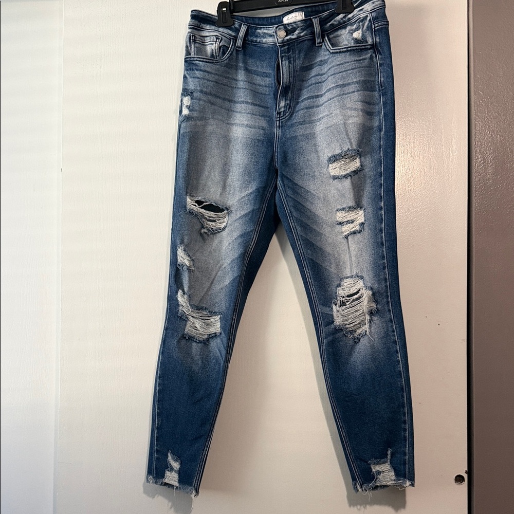 KanCan Ripped Blue Ankle Jeans